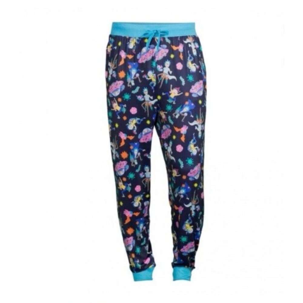 Rick and Morty Mens Pyjama Pants Black Neon Jogger Bottoms Size XLarge 40-42 New